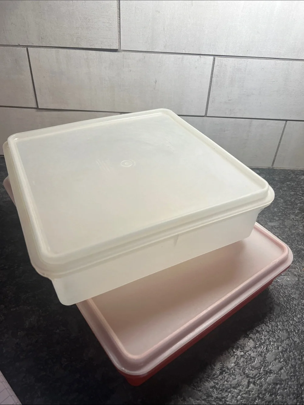 Set of 2 Vintage Tupperware Snack-Stor cake keeper and deli keeper. Paprika